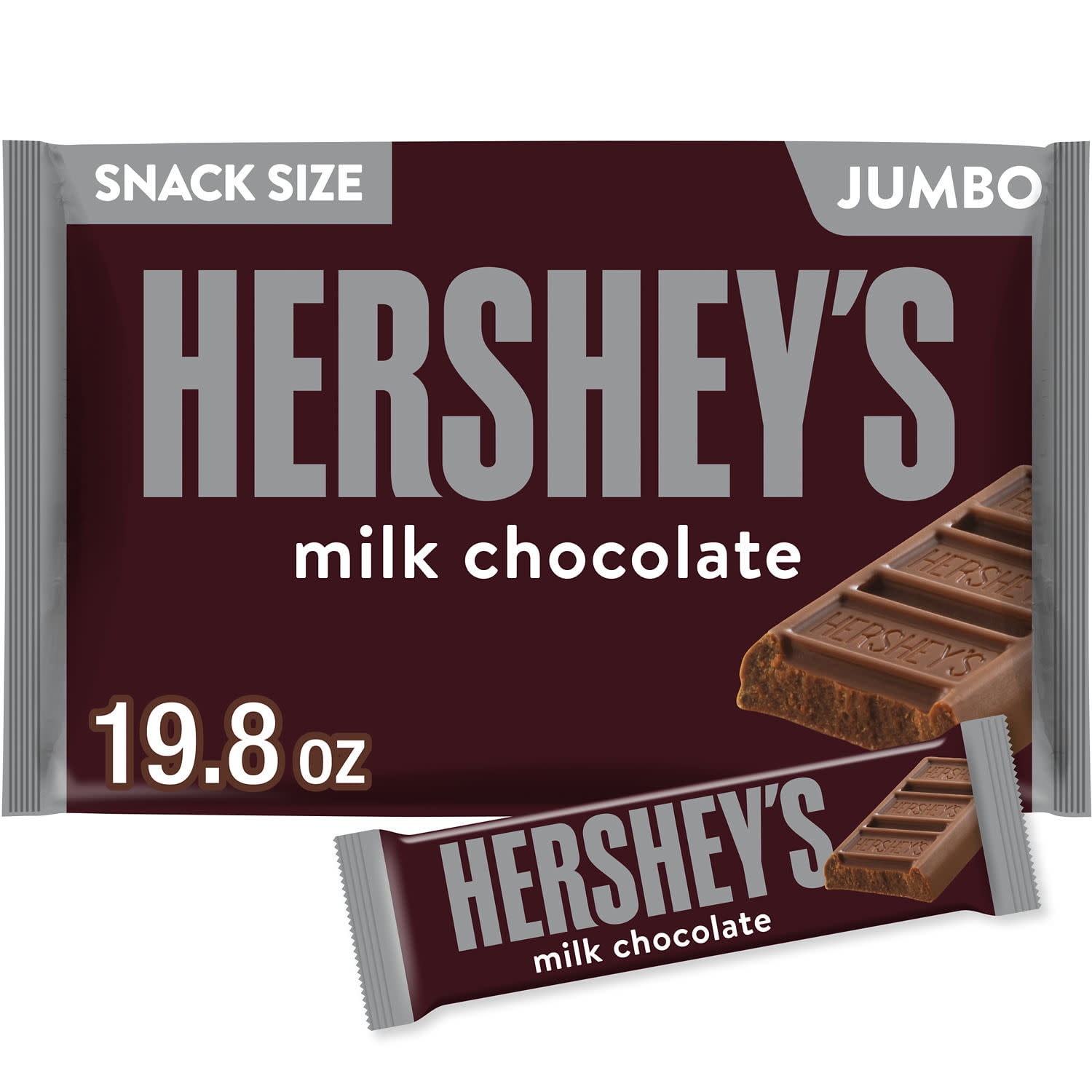Hershey's Milk Chocolate Snack Size Candy, Jumbo Bag 19.8 oz