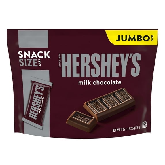 Hershey's Milk Chocolate Snack Size Candy, Jumbo Pack 18 oz - 2 pack