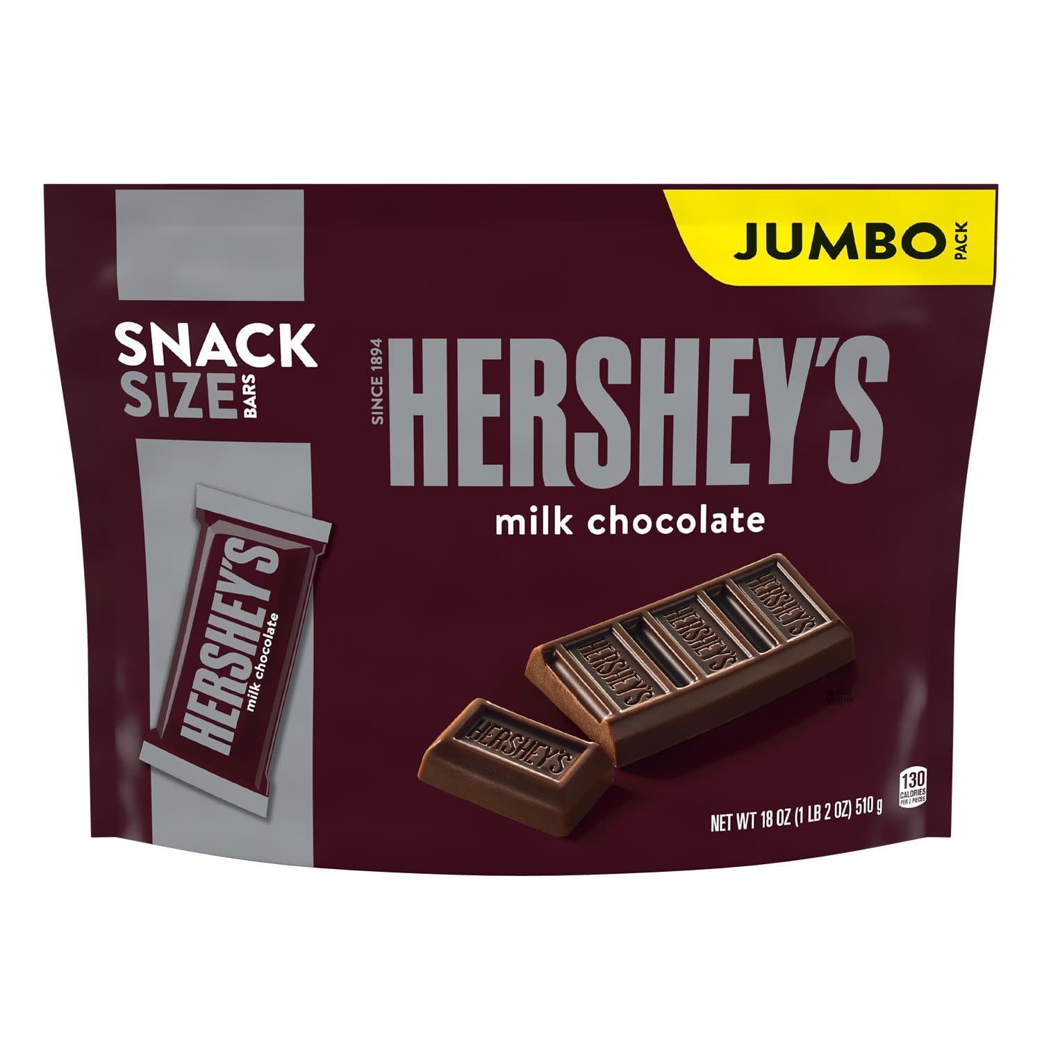 Hershey's Milk Chocolate Snack Size Candy, Jumbo Pack 18 oz(3 pack)