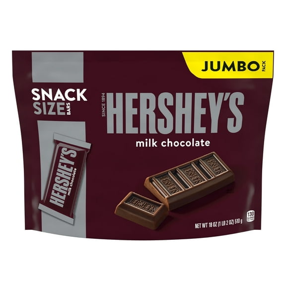 Hershey's Milk Chocolate Snack Size Candy, Jumbo Pack 18 oz(4 pack)
