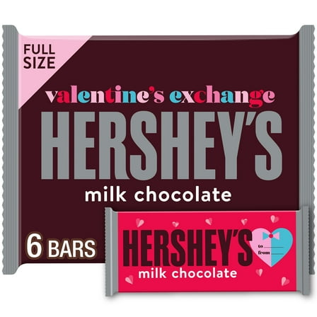 HERSHEY'S Milk Chocolate Valentine's Exchange, Valentine's Candy Bars, 1.55 oz (6 Count)