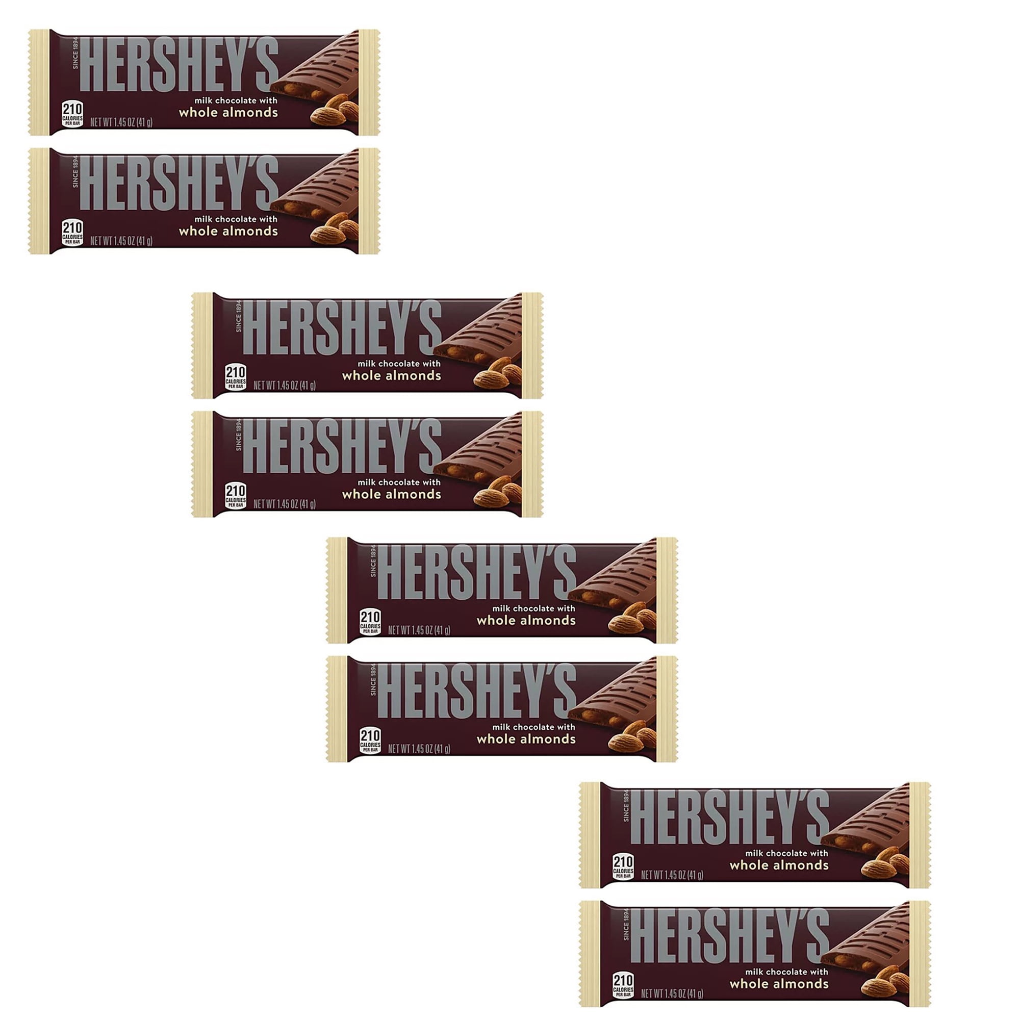 Hershey's Milk Chocolate Whole Almonds Candy Bars, 8 Pack, 1.45 oz