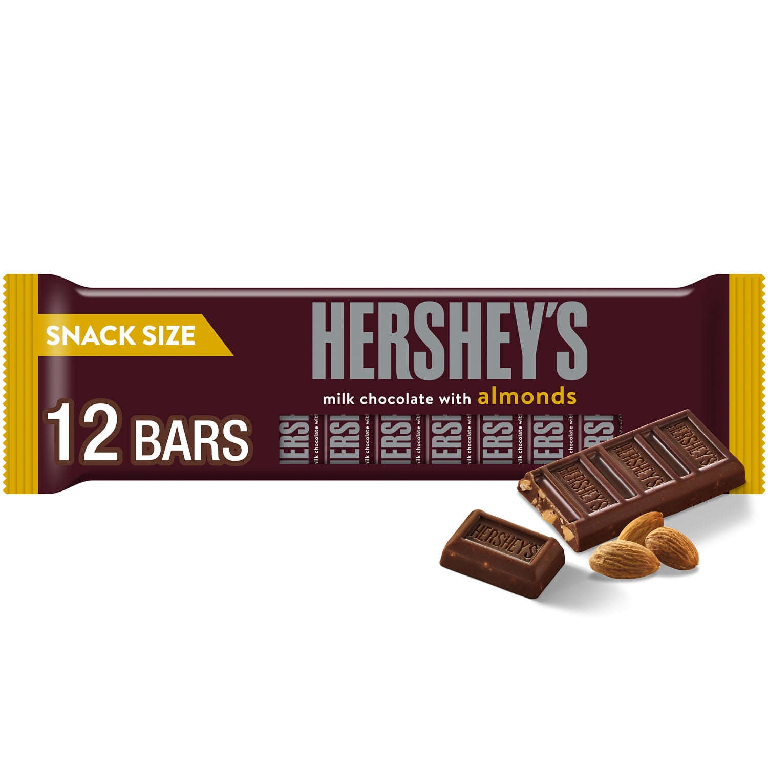 Hershey's Milk Chocolate with Almonds Snack Size Candy, Bars 0.45 oz ...