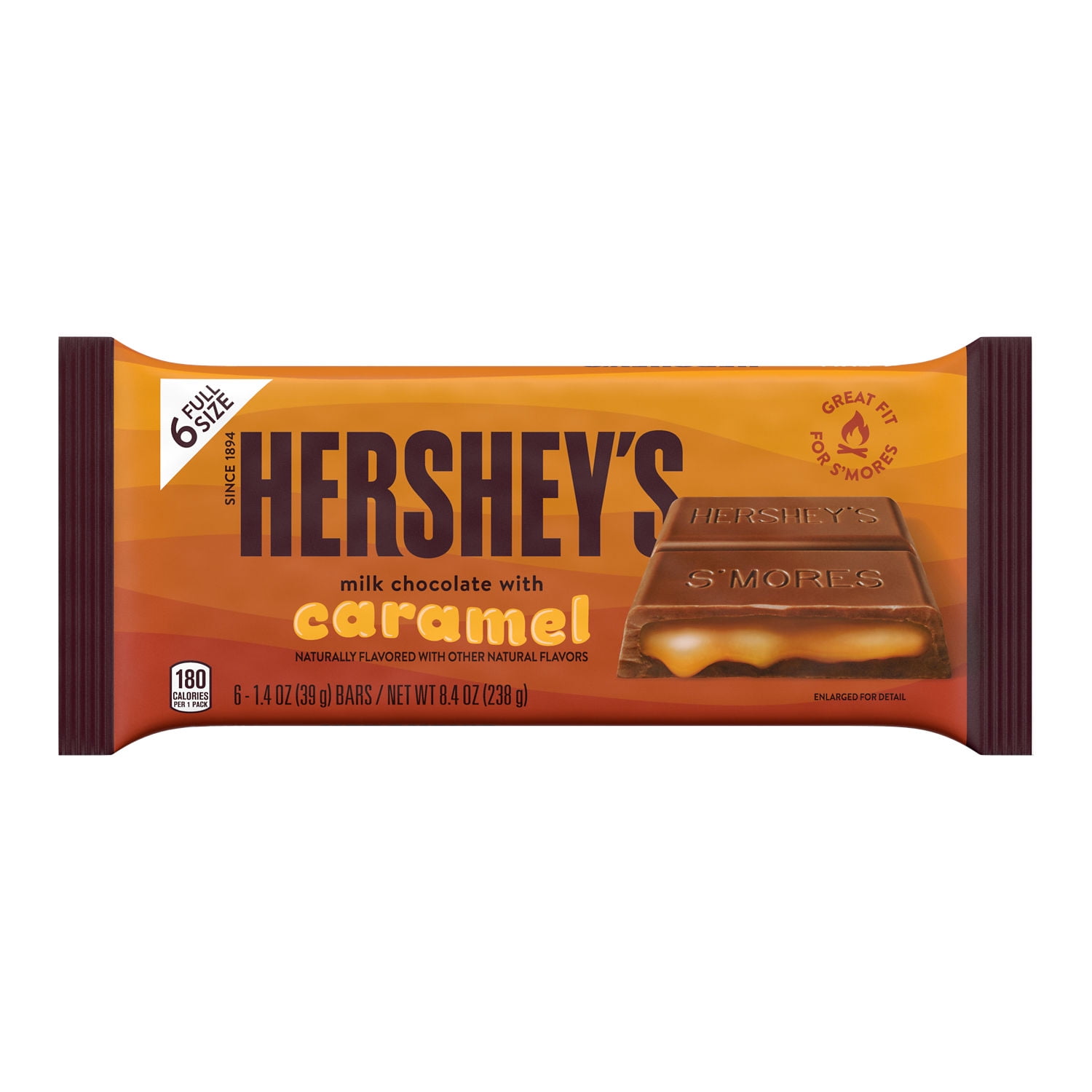 HERSHEY'S Milk Chocolate with Caramel Candy Bars, 1.4 oz (6 Count)