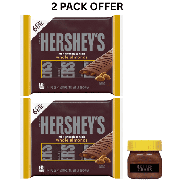 Hershey's Milk Chocolate with Whole Almonds Candy, Bars 1.45 oz, (6 Count)
