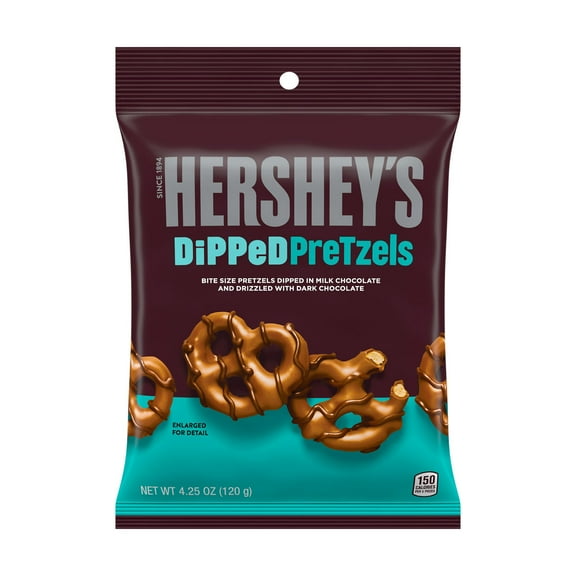 Hershey's Milk and Dark Chocolate Covered Dipped Pretzels, Bag 4.25 oz
