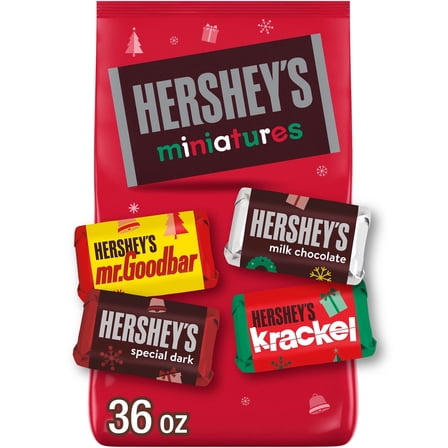 Hershey's Miniatures Assorted Chocolate Christmas Candy, Bulk Bag 36 oz