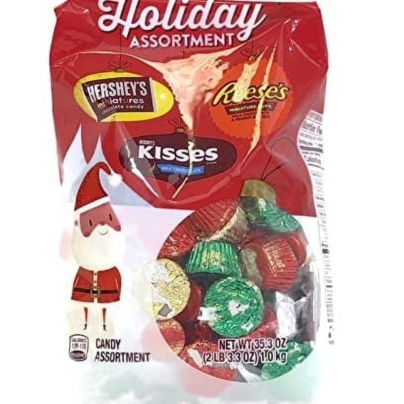 5 lb Christmas Candy Hershey's Mix (Approx. 300 Pcs) Hershey's Miniatures,  Hershey's Kisses and Reese's Peanut Butter Cups Holiday Chocolate