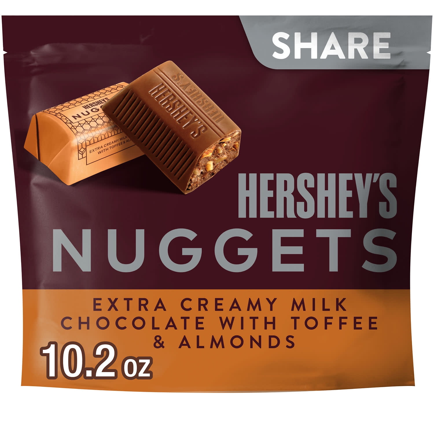 Hershey's Nuggets Milk Chocolate, Toffee and Almonds Candy, Share Pack 10.2 oz
