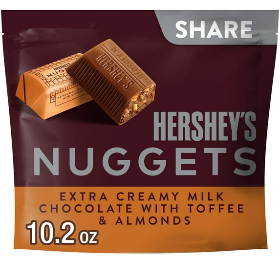 Hershey's Nuggets Milk Chocolate, Toffee and Almonds Candy, Share Pack 10.2 oz