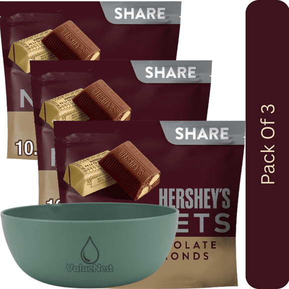 Hersheys Nuggets Milk Chocolate with Almonds Candy, Share Pack 10.1 oz with olive green bowl by ValueNest
