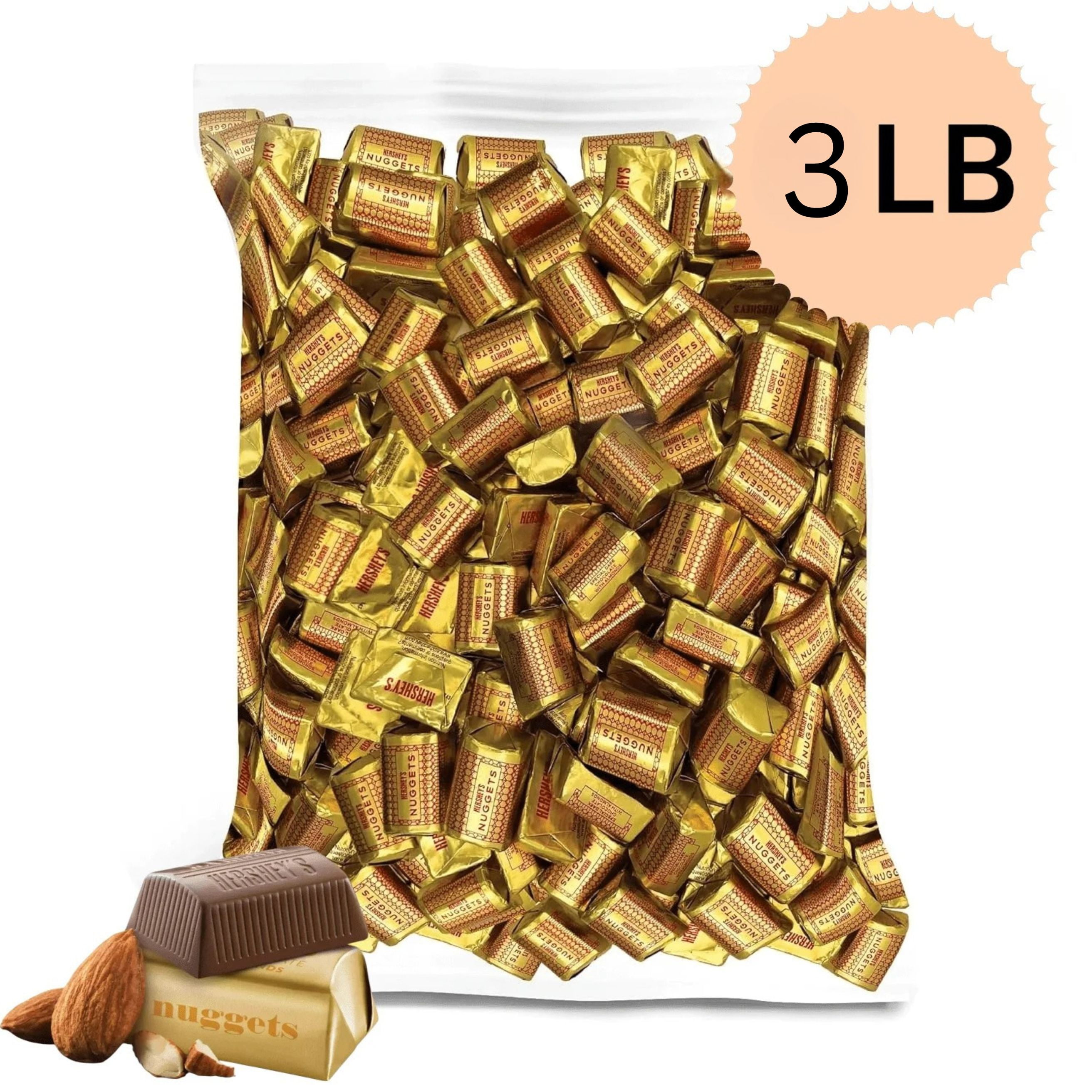 Hershey's Nuggets Milk Chocolate with Almonds Candy, Share Pack 3 LBS ...