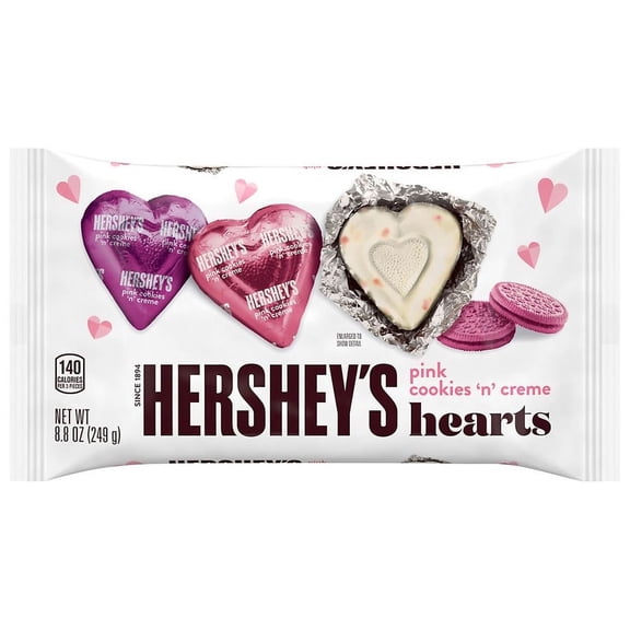 HERSHEY'S Hearts, Valentine Candy, Bag Cookies 'n' Creme, 8.8 oz Pack of 2