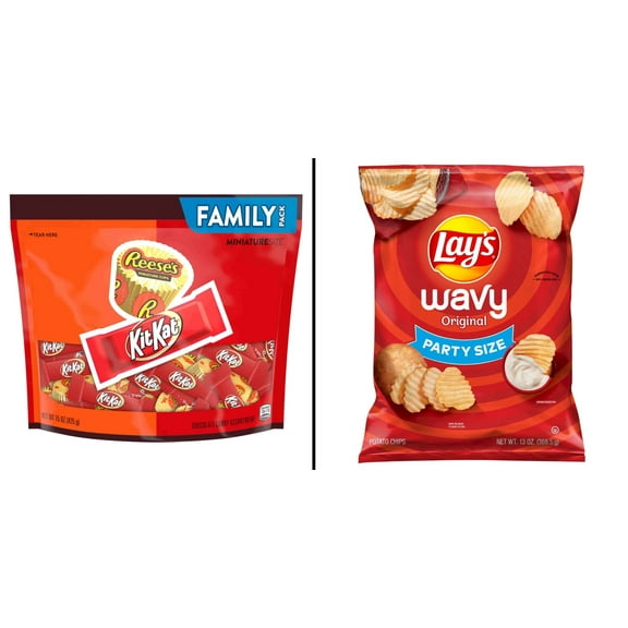 Hershey's Reese's & Kit Kat Miniature Size Chocolate & Lay's Wavy Potato Chips Party Size