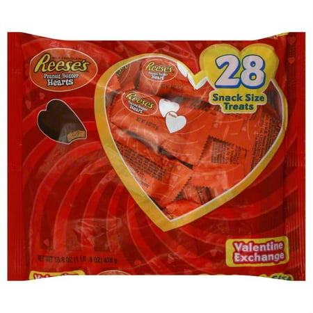 Hershey's Reese's Valentine Exchange Snack Size Peanut Butter Hearts, 10 Oz., 28 Count