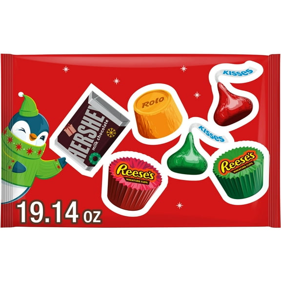 Hershey's, Reese's And Rolo Assorted Chocolate Flavored Christmas Holiday Candy, Variety Bag 19.14 oz