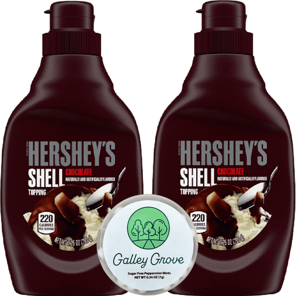 Hershey's Shell Chocolate Flavor Ice Cream Topping (2-Pack) Bundle With Galley Grove Sugar Free Peppermint Breath Mints