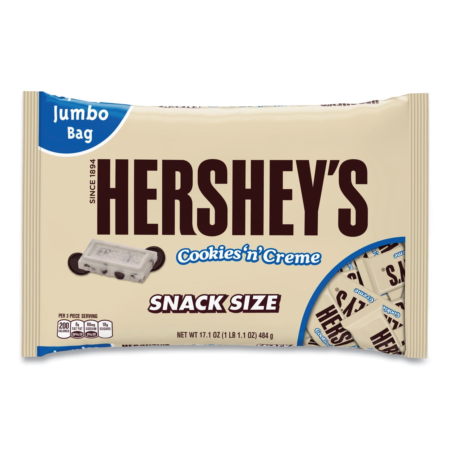 Snack Size Bars, Cookies n Creme, 17.1 oz Bag, 2/Pack, Ships in 1-3 Business Days Snack Size Bars, Cookies n Creme, 17.1 oz Bag, 2/Pack, Ships in 1-3 Business Days