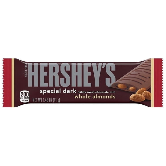 Hershey's Special Dark Candy Bar Mildly Sweet Dark Chocolate with Almonds1.45oz Pack of 2