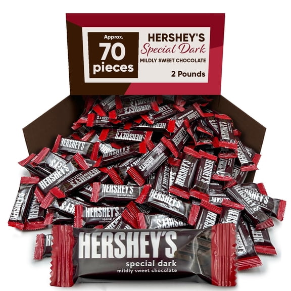 Hersheys Special Dark Mildly Sweet Chocolate Candy Bars, Bulk 2 lb, Approx 70 Count, Wrapped