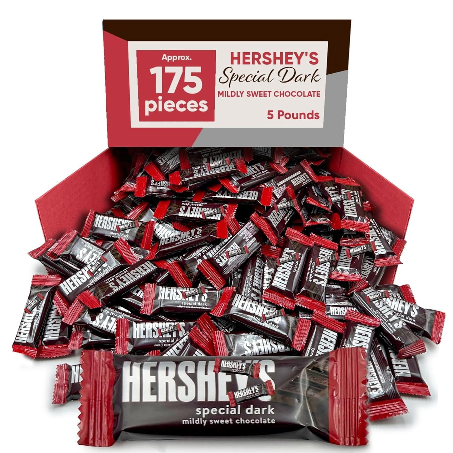 Hershey’s Special Dark Mildly Sweet Chocolate Candy Bars, Bulk 5 lb, Approx 175 Count, Wrapped