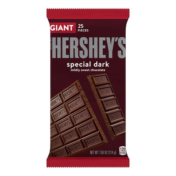 Hershey's Special Dark Mildly Sweet Chocolate Giant Candy, Bar 7.56 oz, 25 Pieces