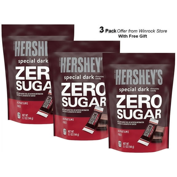 Hershey's Special Dark Zero Sugar Chocolate Candy, Bag 5.1 oz (3 Pack) Free Gift from Winrock Store