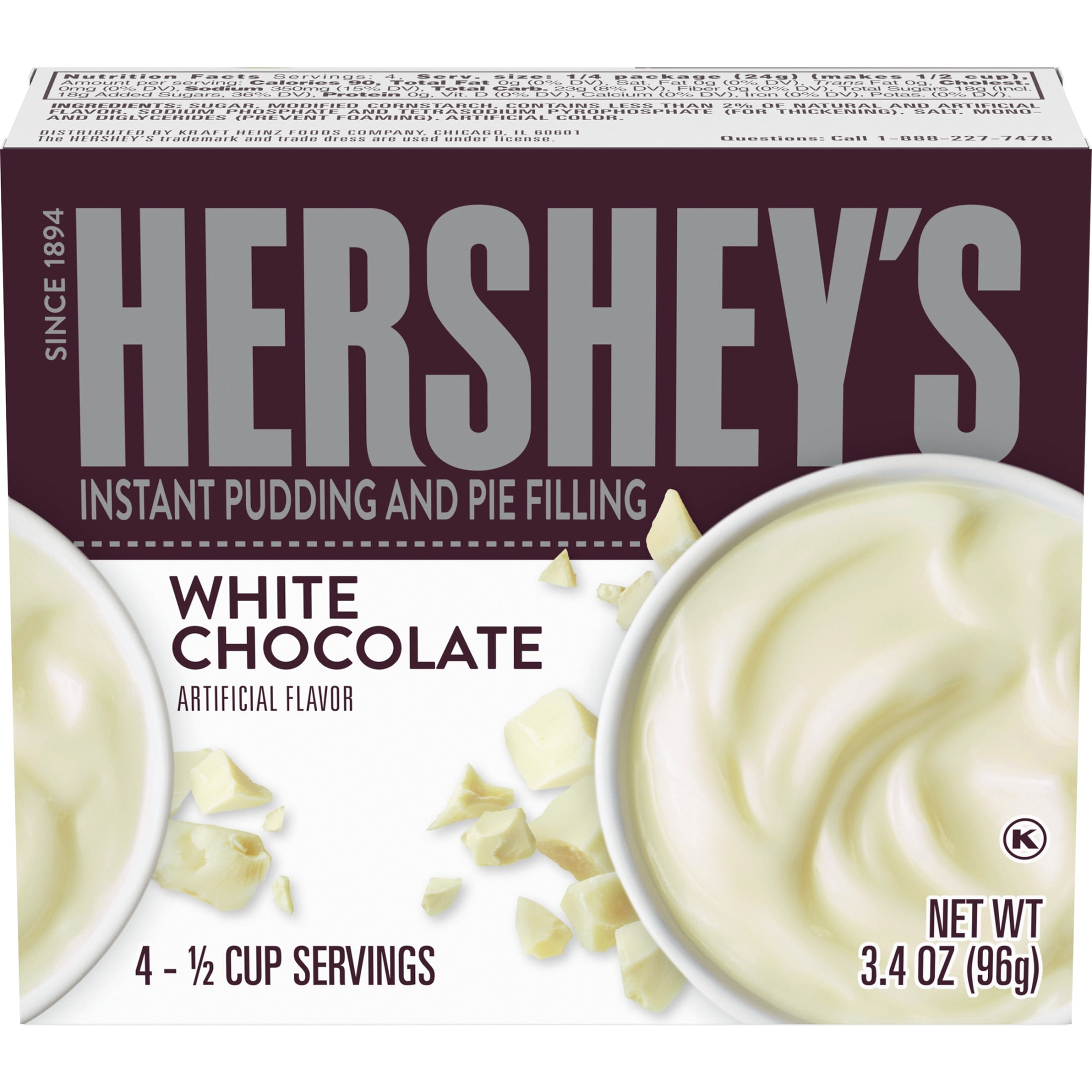 Hershey's White Chocolate Instant Pudding and Pie Filling, 3.4 oz Box