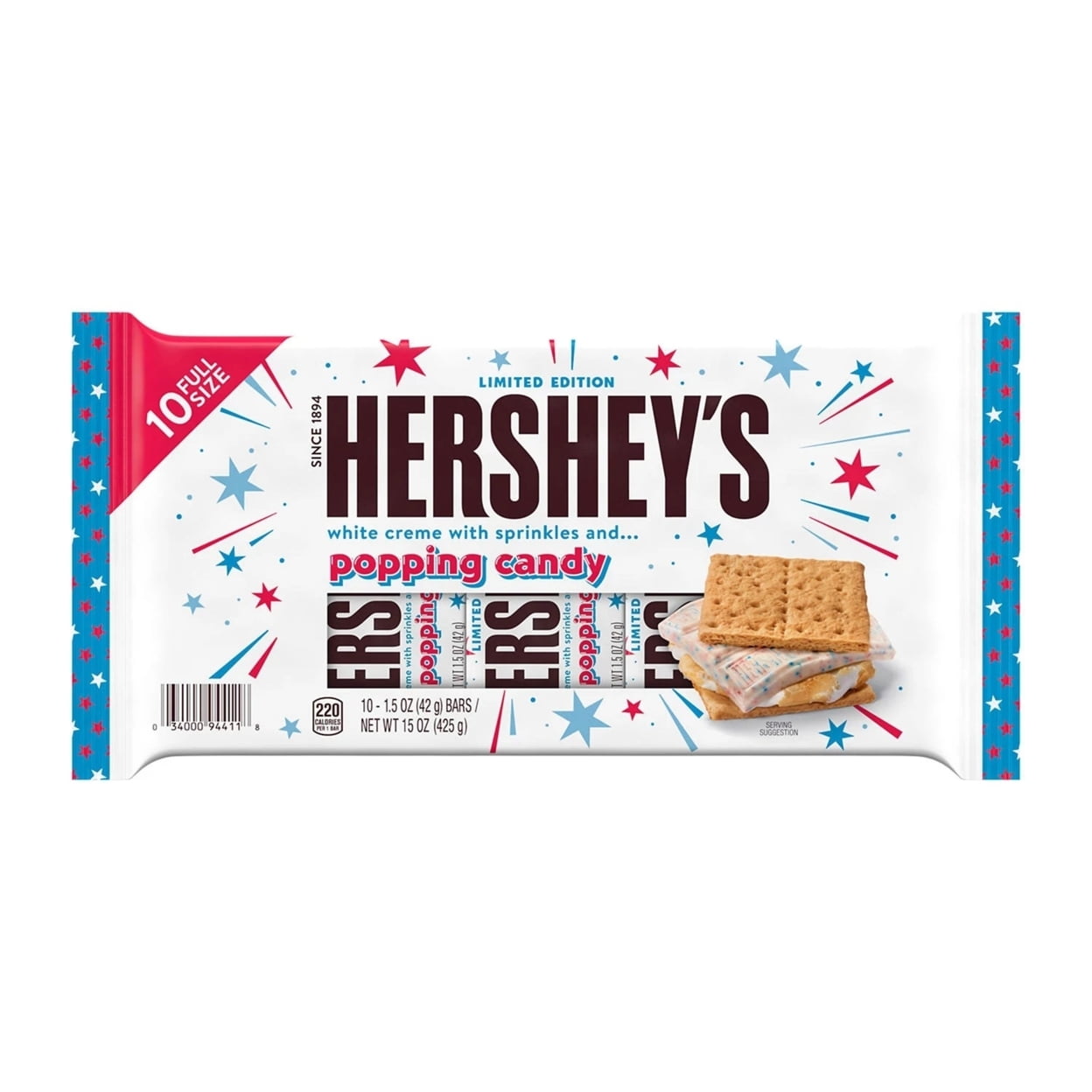 Hershey's White Creme with Sprinkles And Popping Candy Bar, 1.5 Ounce