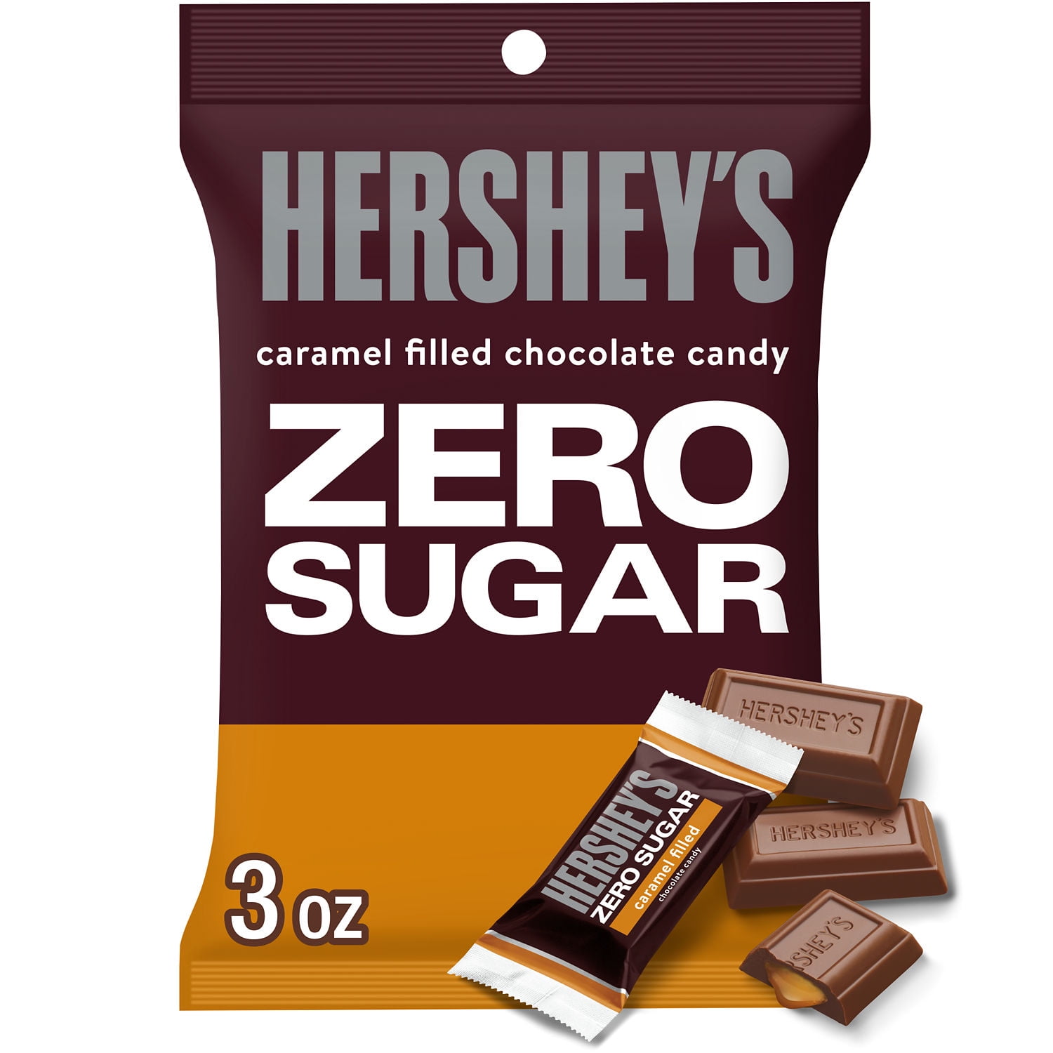 Hershey's Zero Sugar Caramel Filled Chocolate Candy, Bag 3 oz