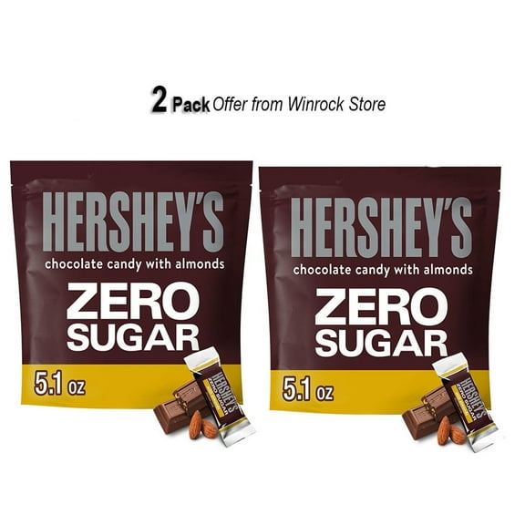 Hershey's Zero Sugar Chocolate with Almonds Candy, Bag 5.1 oz (2 PACKS) By Winrock Store