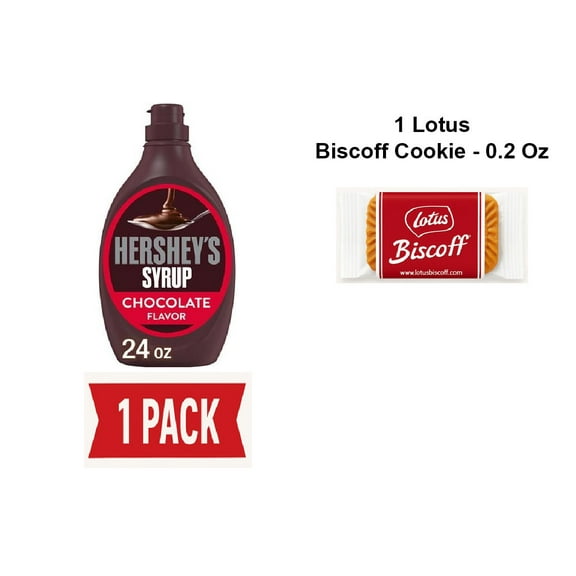 Hersheys Chocolate Syrup Bottle, 24 Oz - Pack Of 1 & Lotus Biscoff Cookie - 0.2 Oz - 1 ct