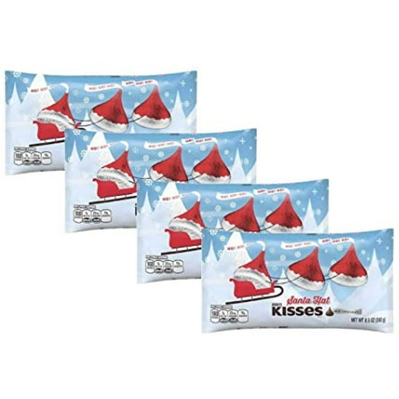 Hersheys Kisses Holiday Milk Chocolate Santa Hat Kisses Bulk - Gluten Free Individually Wrapped Christmas Candy - 10.1 ounce (Pack of 4)