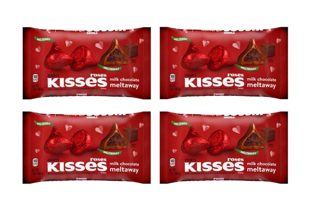 Hersheys Kisses Roses Milk Chocolate Meltaway Valentines Day Chocolate Candy - Pack of 4 Bags - 36 oz Total - 9 oz Per Bag - Bulk Valentines Day Hersheys Chocolate Kisses