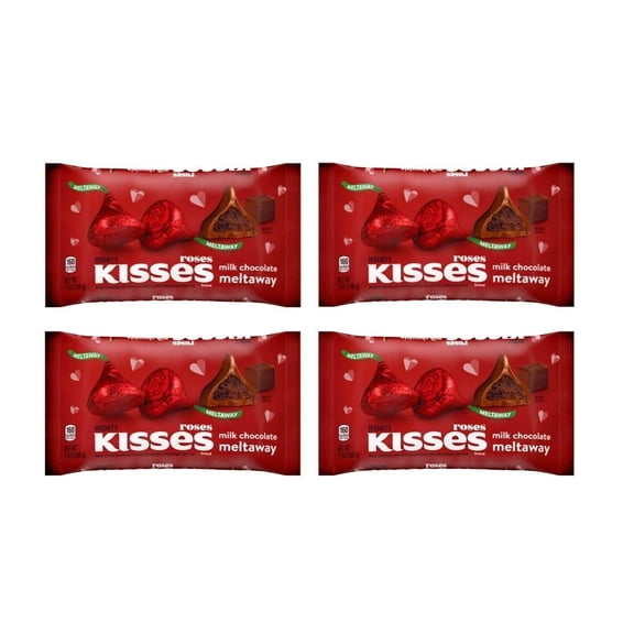 Hersheys Kisses Roses Milk Chocolate Meltaway Valentines Day Chocolate Candy - Pack of 4 Bags - 36 oz Total - 9 oz Per Bag - Bulk Valentines Day Hersheys Chocolate Kisses