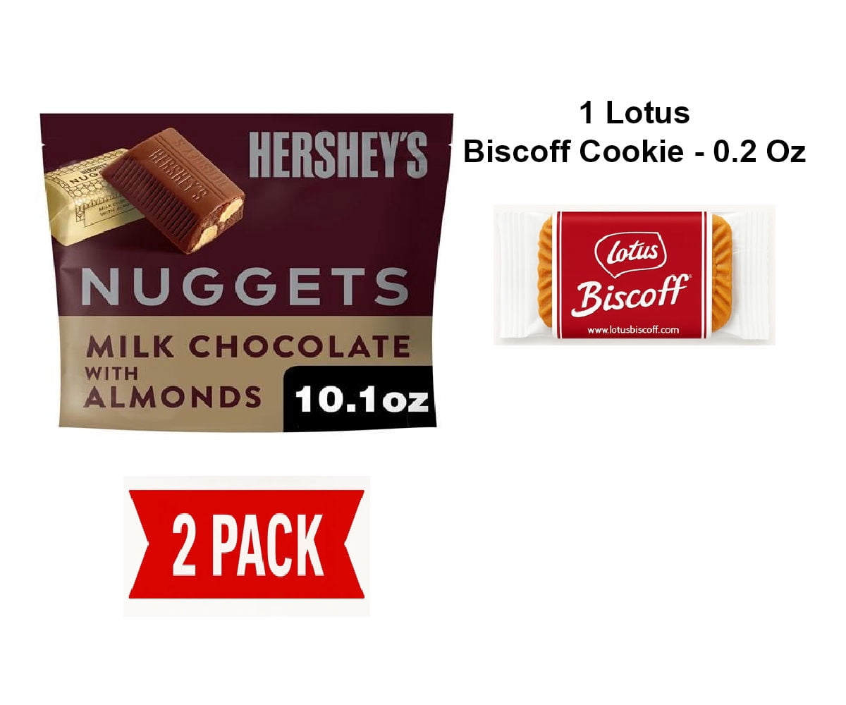 Hersheys Nuggets Milk Chocolate With Almonds Candy Share Pack, 10.1 Oz - Pack Of 2 & Lotus Biscoff Cookie - 0.2 Oz - 1 ct