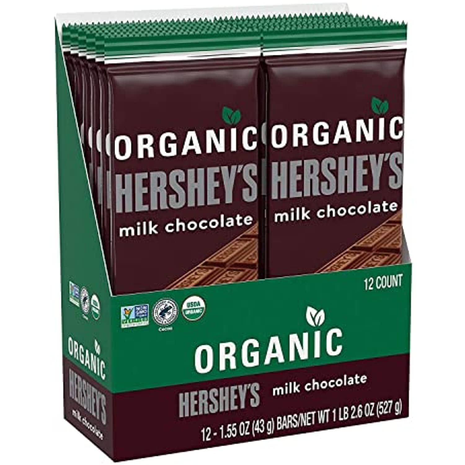 Hersheys Organic Milk Chocolate Candy, Individually Wrapped, 1.55 Oz Bar (12 Count)
