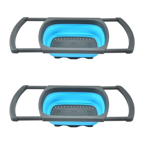 Hershuing 2PCS Collapsible Colander, Collapsible Strainer Over The Sink, Collapsible Strainers and Colanders with Extendable Handles, Colander Collapsible for Pasta/Vegetable/Fruit (6-Quart, Blue)
