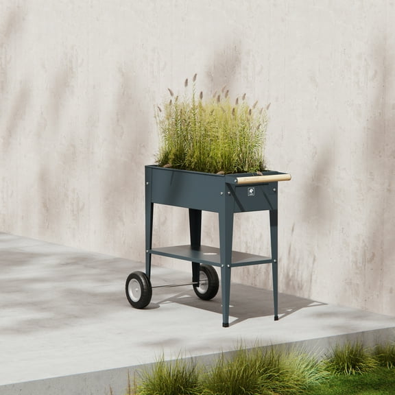 Herstera Garden Trolley Raised Planter 29.5" W x 13.7" D x 31.5" H - Anthracite
