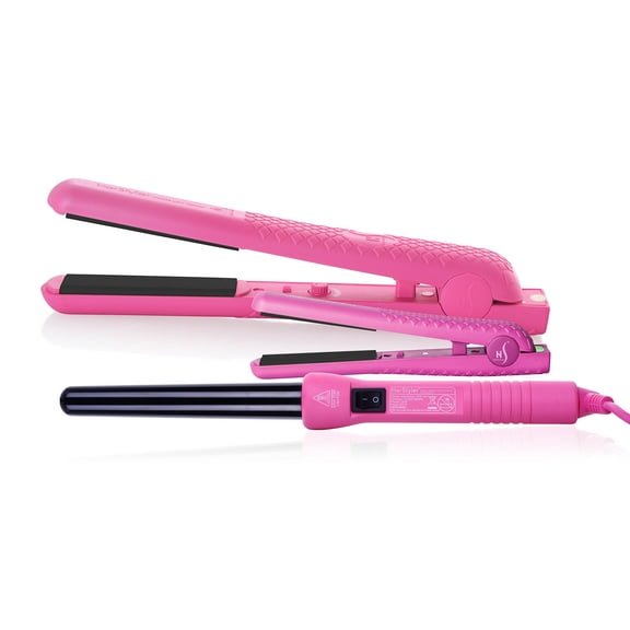 Herstyler Complete Flat Iron and Curling Iron Set with Dual Voltage, Pink