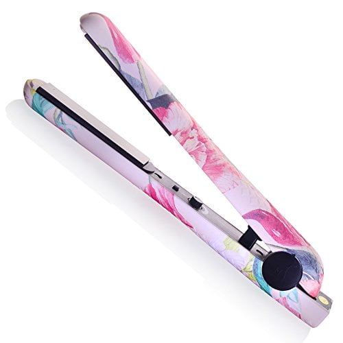 Herstyler Fusion Ceramic Flat Iron with Adjustable Temperature and Dual Voltage, Pink Lace (Pink Blossom)