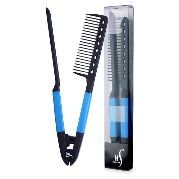 HerStyler Hair Comb For Straightening Hair - Hair Styling Comb For Great Tresses - Flat Iron Comb With A Firm Grip - Straightening Comb For Knotty Hair - Flat Iron Heat Resistant Comb - Blue