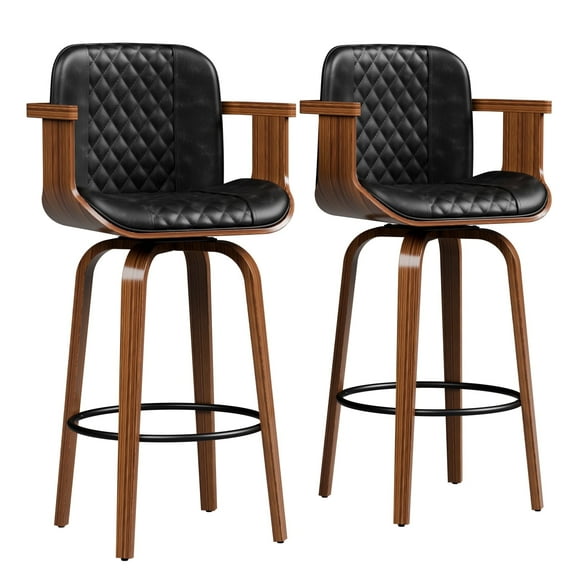Hersunpl 26" Counter Stools Swivel Bar Stools with Arms, Set of 2 Upholstered Seat & Walnut Finish,Stools for Kitchen Counter(Black)