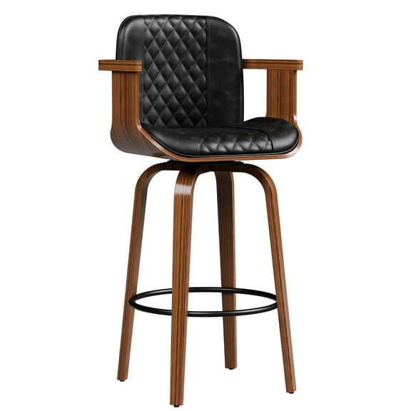 Hersunpl 26" Counter Stools Swivel Bar Stools with Arms, Upholstered Seat & Walnut Finish,Stools for Kitchen Counter(Black)