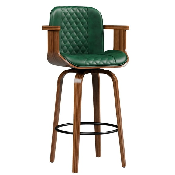 Hersunpl 26" Counter Stools Swivel Bar Stools with Arms, Upholstered Seat & Walnut Finish,Stools for Kitchen Counter(Green)