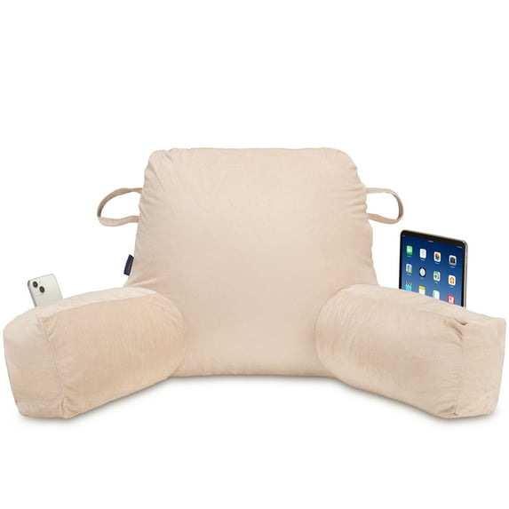 Hersunpl 34" Reading Back Pillow with Pockets for Sofa Bed Floor Dorm Beige