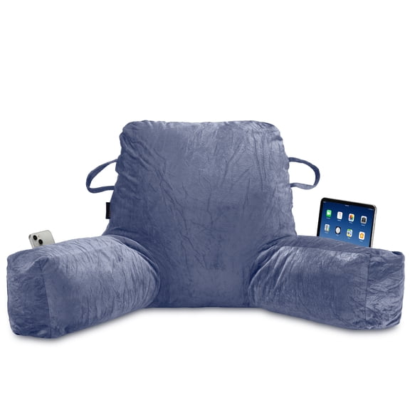 Hersunpl 34" Reading Back Pillow with Pockets for Sofa Bed Floor Dorm Dark Blue
