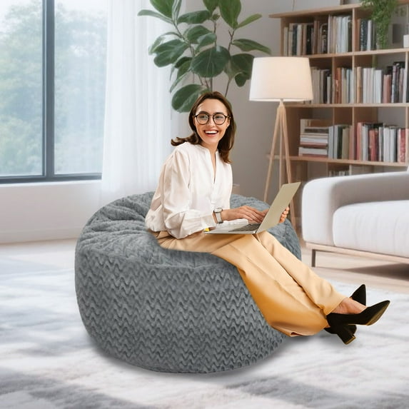 Hersunpl 3FT Bean Bag Chair with Memory Foam Filler with Soft Removable Cover , Bean Bag Chair for Adults, Perfect for Living Room & Bedroom