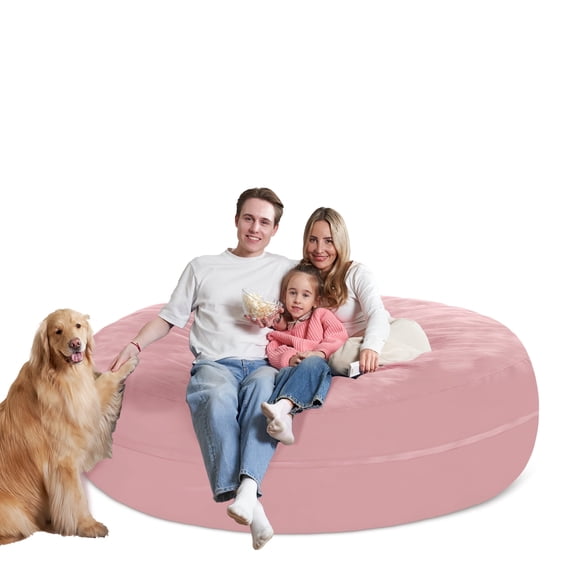 Hersunpl 5.5FT Extra Large Bean Bag Chair with Plush Velvet Cover & Memory Foam Filling – for Living Room, Dorm, Bedroom-Light Pink