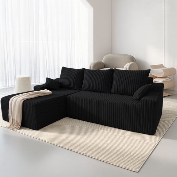 Hersunpl 94" Cloud Modular Sectional Sofa  Plush Deep-Seated L-Shaped Couch with Chaise, No Assembly Required (Grey, Right-Facing) Black